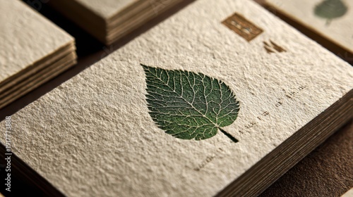 Elegant Business Card Design Featuring Leaf Print on Recycled Paper