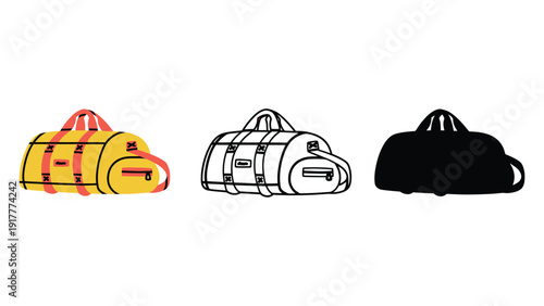 Three different styles of duffel bags are displayed side by side.