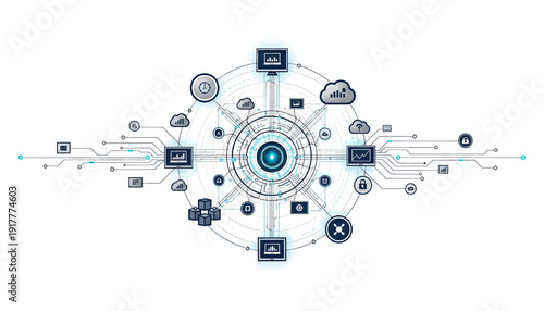 Modern Technology Infographic Template with Icons and Connections.