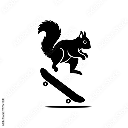 Squirrel performing a skateboarding trick on a ramp, captured in a dynamic illustration from a side viewpoint