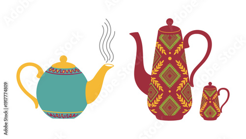Teapot colorful illustration with steam rising from spout