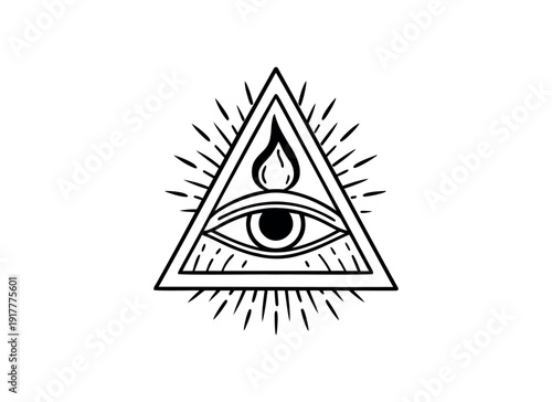 All-Seeing Eye of Providence Vector Illustration – Mystical Masonic Symbol in Triangle with Radiant Light Rays