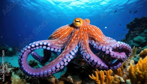 Vibrant Octopus Displaying its Color-Changing Abilities in the Ocean.