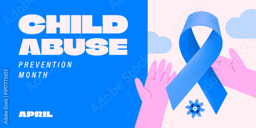 Child abuse prevention month social media horizontal  banner, poster, background, April, awareness, modern vector illustration