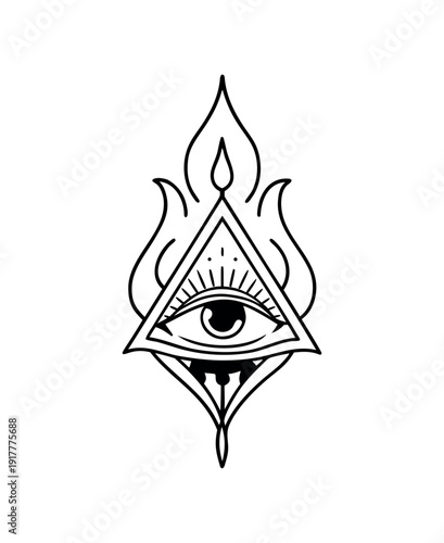 All-Seeing Eye of Providence Vector Illustration – Mystical Masonic Symbol with Burning Flame