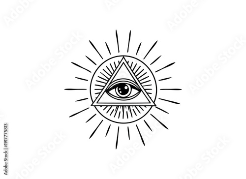 All-Seeing Eye of Providence Vector Illustration – Masonic Triangle Symbol with Sunburst