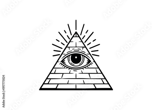 All-Seeing Eye of Providence in Pyramid - Masonic and Illuminati Vector Illustration