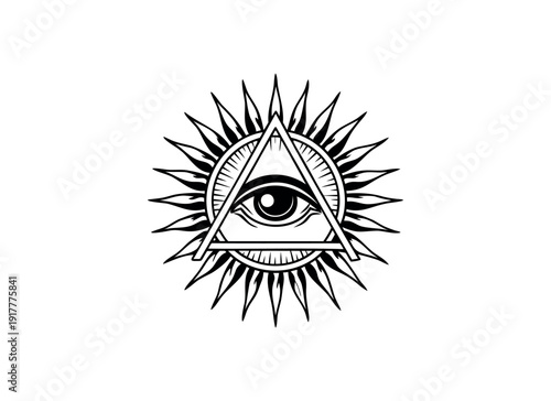 Eye of Providence Vector Illustration – All-Seeing Eye in Triangle with Sunburst Rays