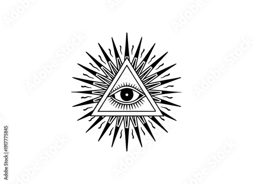 Eye of Providence Vector Illustration – All-Seeing Eye in Triangle with Sunburst Rays