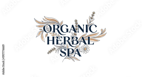 Organic Herbal Spa Logo with Botanical Elements.