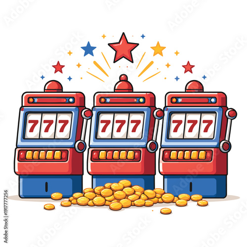 Colorful slot machines with coins and stars