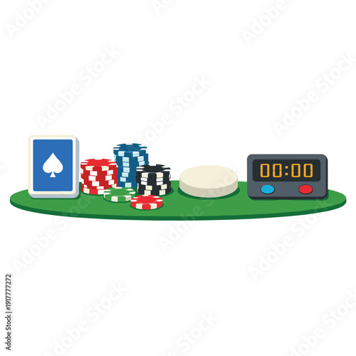 Poker chips and cards on a green table