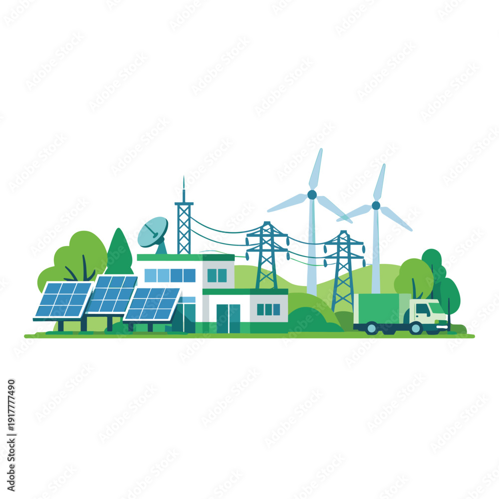 Fototapeta premium Eco-friendly energy production with solar and wind