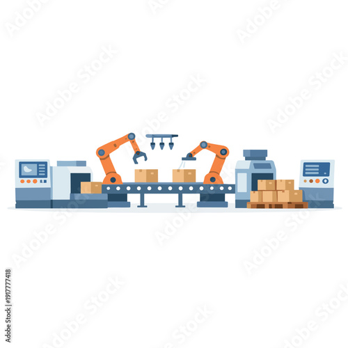 Automated packaging line with robotic arms