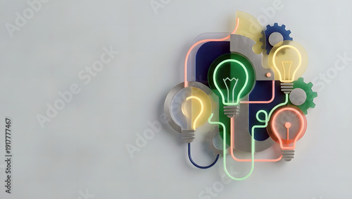 Creativity and innovation represented by interconnected gears and lightbulbs