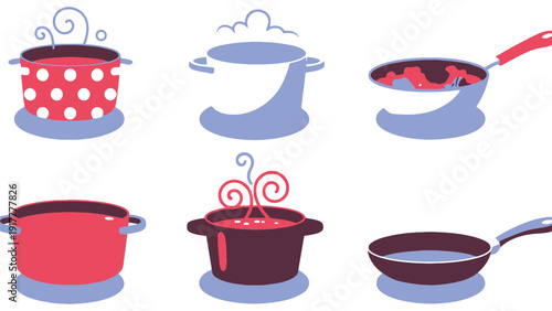 Pot vector illustration set of cooking utensils and kitchenware