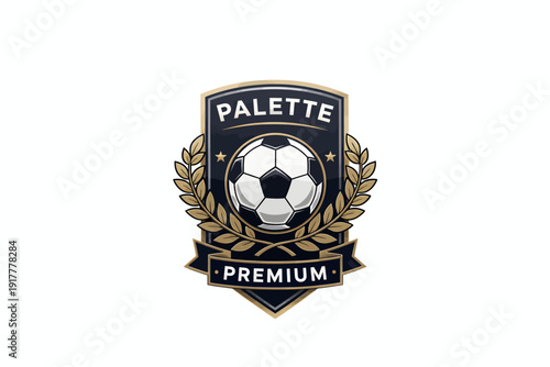 Palette Premium Soccer Emblem with Laurel Wreath and Football.