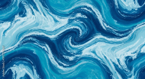 Swirling ocean waves in shades of blue with white foam