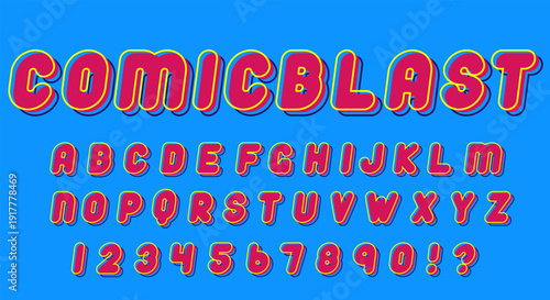 Comic Book Style Alphabet Collection, Retro Pop Art Letters and Numbers