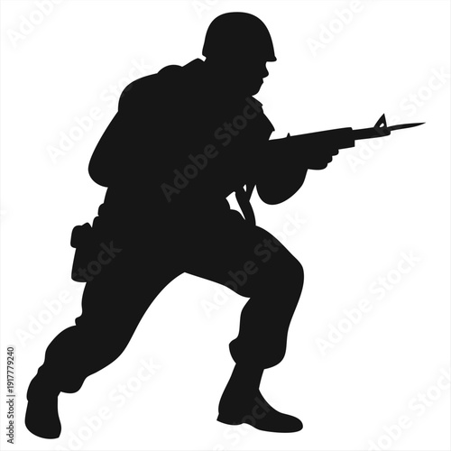 Tactical Soldier Silhouette - Military Special Forces Guard with Rifle Vector