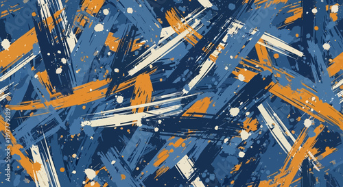 Vibrant abstract brush strokes in blue and orange hues
