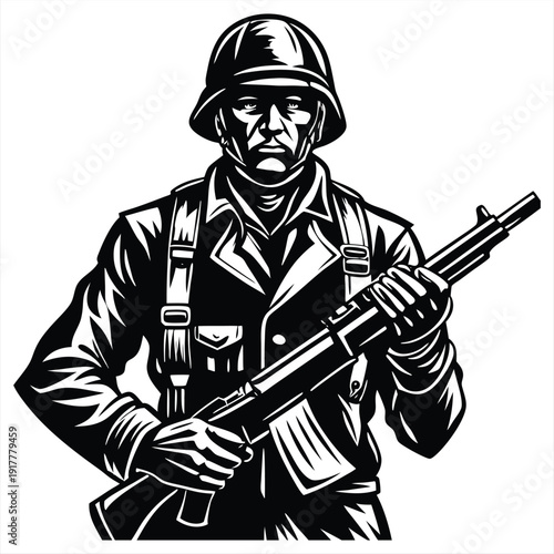 Tactical Soldier Silhouette - Military Special Forces Guard with Rifle Vector