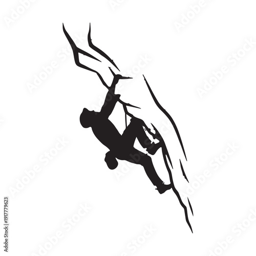 Rock Climber Silhouette on Cliff Vector – Extreme Mountain Climbing Illustration