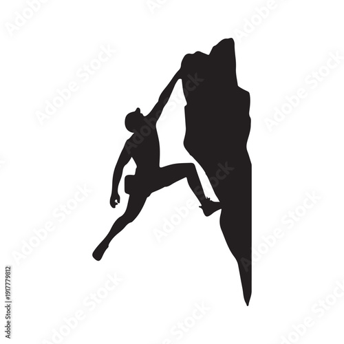 Rock Climbing Silhouette Vector – Mountain Climber Scaling Cliff Illustration