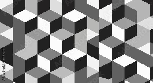 Modern geometric pattern with black, white and gray 3D cubes