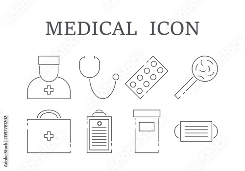 Medical Icons Set – Healthcare Line Vector Collection of 8 Symbols