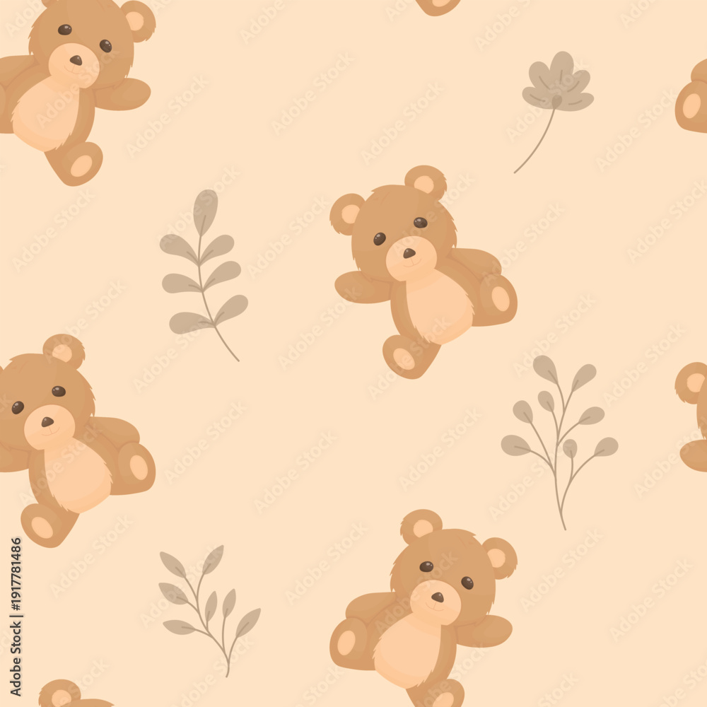 Fototapeta premium Beige Teddy Bear Seamless Pattern – Cute Nursery Vector Background