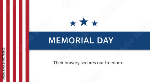 Memorial Day greeting card template with patriotic design and quote, isolated on white background