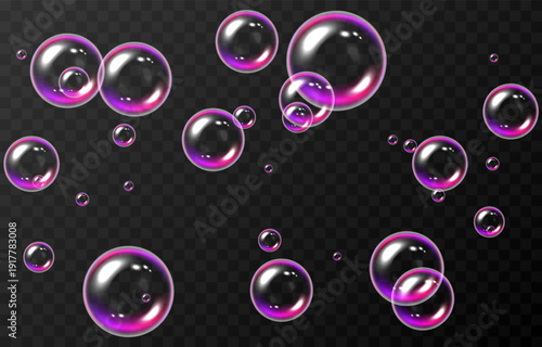 Realistic soap bubbles PNG. Flying soap bubbles on an isolated transparent background. Bubbles from foam or detergent.