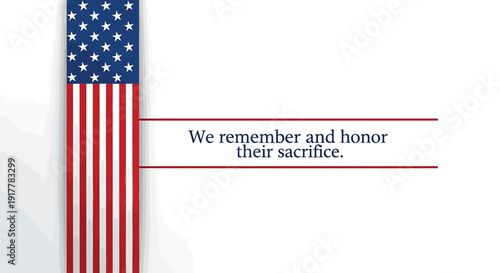 American flag with patriotic quote about sacrifice and remembrance, isolated on transparent background.