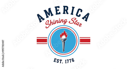American independence logo vector, America Shining Star emblem with torch and 1776 date.