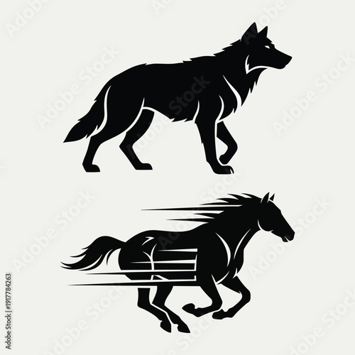 Wolf and Horse Silhouette
