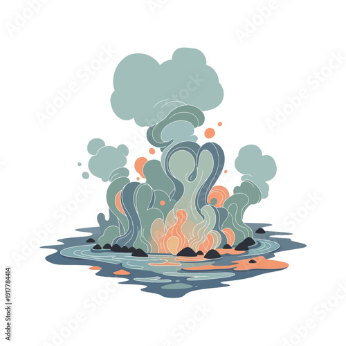 Stylized explosion depicting a large smoke cloud and debris from a fire, symbolizing environmental pollution or disaster on an isolated white background.