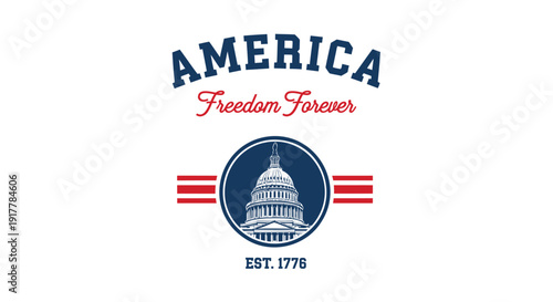 American independence patriotic emblem with Capitol building, vector graphic