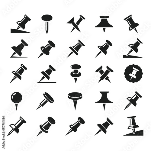 Push pin icon silhouette vector illustration isolated