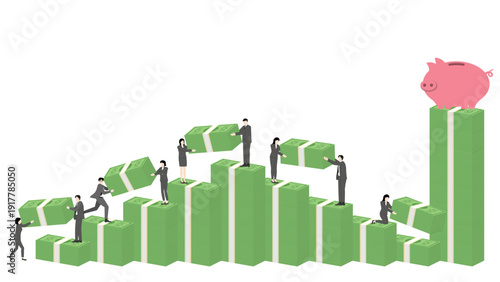 Business team strategic cooperation building financial success through market volatility to reach saving goal