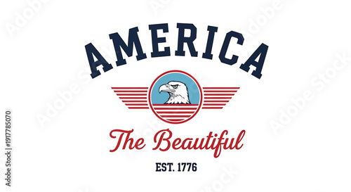 Vintage America the Beautiful patriotic logo vector, featuring eagle and wings, isolated on transparent background