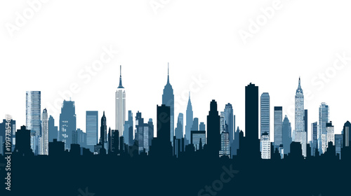 Silhouette of a City Skyline at Dusk with Buildings