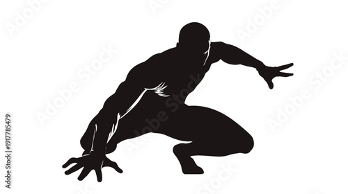 Silhouette of a crouching athlete in dynamic pose