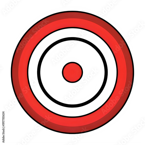 3D red target bullseye with concentric circles and center dot isolated on transparent background