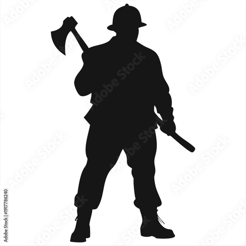 Firefighter Hero Silhouette Illustration - Black and White Fireman Vector Icon