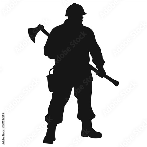 Firefighter Hero Silhouette Illustration - Black and White Fireman Vector Icon