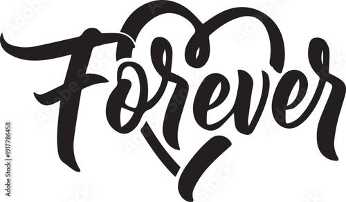 Forever hand drawn lettering with heart, isolated on transparent background