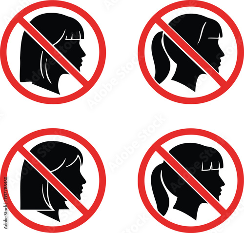 No Women Silhouette Icons Set.