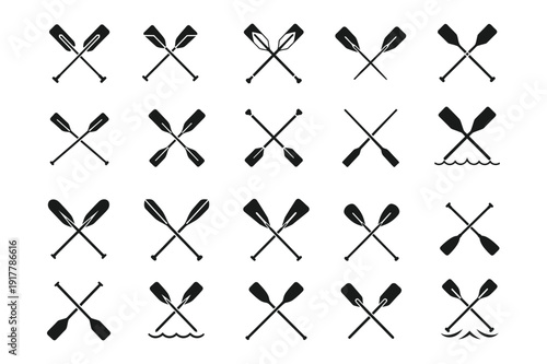 Crossed oars silhouette, Two boat paddles vector illustration isolated