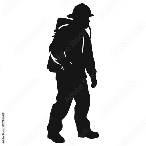 Firefighter Hero Silhouette Illustration - Black and White Fireman Vector Icon